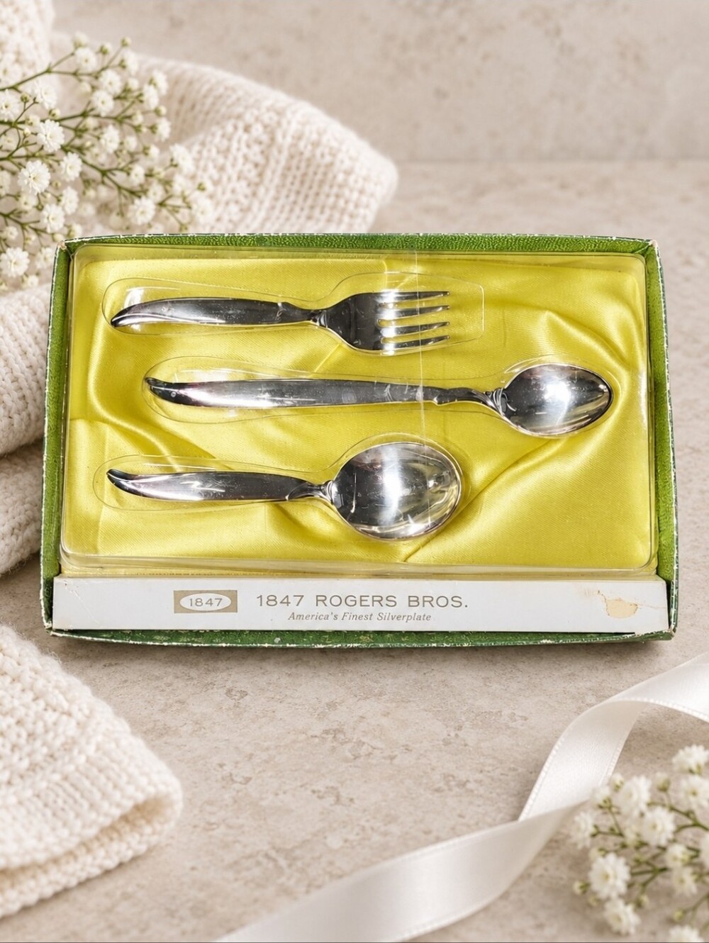 1847 Rogers Bros Flair Baby Toddler Silverplate Set NOS Sealed Vintage